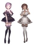  2girls \m/ alternate_costume alternate_hairstyle amity_blight black_legwear brown_eyes dark-skinned_female dark_skin dress frilled_dress frills full_body gothic_lolita highres lolita_fashion luz_noceda multiple_girls one_eye_closed open_mouth pale_skin pointy_ears purple_hair short_dress side_ponytail smile the_owl_house thighhighs twintails white_legwear yellow_eyes yushokupan 