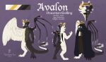  angel anthro avalon claws cloak clothing demon feathered_wings feathers halo hi_res hood horn hybrid male model_sheet palehorntea skeletal_wings solo wing_eyes wings 