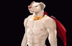  2022 abs anthro areola black_background canid canine canis cape clothing domestic_dog famir_(artist) floppy_ears fur half-length_portrait looking_at_viewer male mammal monotone_body monotone_fur muscular muscular_anthro muscular_male nipples pecs pink_areola pink_inner_ear pink_nipples pink_nose portrait red_cape signature simple_background solo whiskers white_body white_ears white_fur 