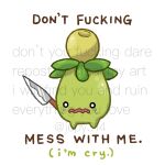  crying crying_with_eyes_open english_text highres holding holding_knife jupypoopy knife no_humans o_o open_mouth pokemon pokemon_(creature) profanity simple_background smoliv symbol-only_commentary tears twitter_username watermark wavy_mouth white_background 