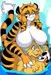  ambiguous_species anthro bell big_breasts breasts clothed clothing digital_media_(artwork) duo embarrassed_nude_male featureless_breasts felid female fur hypnofood male male/female mammal markings nude orange_body orange_fur pantherine partially_submerged sascha_(hypnofood) shaded striped_body striped_fur striped_markings striped_tail stripes tail_markings thick_thighs tiger topless water white_body white_fur wide_hips 