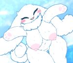  absurd_res anthro areola big_breasts blush bodily_fluids breasts cinnamon_(cinnamoroll) cinnamoroll female fur genitals hi_res long_ears mammal milkteafox nipples nude pussy sanrio smile solo white_body white_fur 