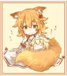  2girls absurdres animal_ear_fluff animal_ears bangs blonde_hair bunzou eyebrows_visible_through_hair flower fluffy fox_ears fox_girl fox_tail ghost ghost_girl hair_flaps hair_flower hair_ornament highres japanese_clothes kimono multiple_girls ribbon-trimmed_sleeves ribbon_trim senko_(sewayaki_kitsune_no_senko-san) sewayaki_kitsune_no_senko-san shachiku-san_wa_youjo_yuurei_ni_iyasaretai. short_hair sketch sleeping smile spirit tail tail_hug triangular_headpiece upper_body yuurei-chan 