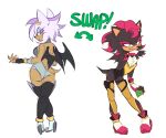  absurd_res alternate_universe anthro anti_hero butt character_swap chiropteran clothing crowmatose duo eulipotyphlan female femme_fatale girly hedgehog hi_res high_heels male male/female mammal rouge_the_bat sega shadow_the_hedgehog sonic_the_hedgehog_(series) suit tight_suit 