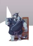  2022 anthro beard belly big_belly clothed clothing facial_hair hi_res humanoid_hands kemono male mammal mug ottar83846519 overweight overweight_male solo unknown_species 