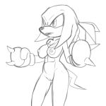  1:1 abs anthro clothing crossgender fangs female fours_(artist) gloves hair handwear hi_res knuckles_the_echidna monochrome muscular muscular_female sega sketch solo sonic_the_hedgehog_(series) tied_hair 