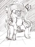  animated anthro butt canid canine chair domestic_cat duo erection felid feline felis furniture king knest low_res male male/male mammal royalty slightly_chubby spanking throne 
