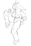  anthro blaziken breasts clenched_fists female fours_(artist) hi_res monochrome muscular muscular_female nintendo pok&eacute;mon pok&eacute;mon_(species) pubes raised_knee sketch solo video_games 