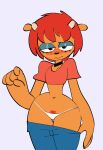  anthro blush boonsky bovid breasts camel_toe caprine cleavage clothed clothing female hair hi_res horn lammy_lamb looking_at_viewer mammal navel panties parappa_the_rapper pubes red_hair sheep simple_background solo sony_corporation sony_interactive_entertainment topwear um_jammer_lammy underwear video_games 