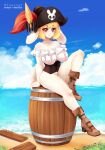  anthro barrel blonde_hair boots carrot_(one_piece) clothing female footwear fur hair inosagi lagomorph leporid mammal one_piece pirate pirate_hat rabbit sea solo water white_body white_fur 