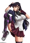  absurdres bad_source black_eyes bluewolfartista breasts highres komi-san_wa_komyushou_desu komi_shouko large_breasts long_hair muay_thai school_uniform thick_thighs thighs 