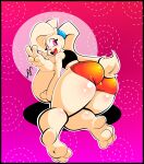  absurd_res anthro big_butt bottomwear butt camel_toe canndy_(neceet) clothing female full-length_portrait hi_res hotpants lagomorph leporid macarroni mammal minishorts neceet peace_symbol portrait rabbit shorts smile solo 