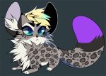  ambiguous_gender black_ears black_tail blonde_hair blue_eyes cheek_tuft chest_tuft dipstick_tail facial_tuft feral fur glistening glistening_eyes grey_tail hair inner_ear_fluff leg_tuft markings neck_tuft princelykaden purple_tail side_view simple_background solo spots spotted_body spotted_fur spotted_legs spotted_markings spotted_tail tail_markings tuft white_body white_fur white_inner_ear_fluff white_toes 