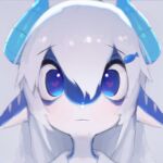  &lt;3 &lt;3_eyes 1:1 2022 accessory ambiguous_gender anthro blue_body blue_eyes blush curled_horns female_(lore) fish hair hair_accessory headshot_portrait hybrid icon kemono looking_at_viewer marine portrait shark soda_uyu solo white_body white_hair 