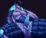  animal_genitalia anthro bakugan bakugan_(series) blue_body blue_scales bodily_fluids butt erection frill_(disambiguation) genital_fluids genital_slit genitals grin male pecs penile_spines penis preyas purple_body red_eyes scales scalie simple_background slit smile solo spines spread_legs spreading teeth thick_thighs ukhansson 