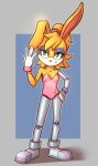  2022 anthro archie_comics blonde_hair breasts bunnie_rabbot cleavage clothed clothing cybernetics cyborg female front_view full-length_portrait gloves green_eyes hair hand_on_hip handwear lagomorph leotard leporid machine mammal one_ear_up portrait rabbit rogone2 sega solo sonic_the_hedgehog_(archie) sonic_the_hedgehog_(comics) sonic_the_hedgehog_(series) standing yellow_body 