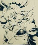  2017 accessory anthro big_breasts big_hair bikini bodily_fluids breasts chest_tuft cleavage clothed clothing cute_fangs dated felid female fur fur_trim_(clothing) fur_tuft furrowed_brow hair hair_accessory hair_bow hair_ribbon half-length_portrait kemono lion long_sleeves mammal monochrome open_mouth pantherine portrait raised_hand ribbons solo sweat sweaty_breasts sweaty_face swimwear teeth teteteko traditional_media_(artwork) tuft under_boob 