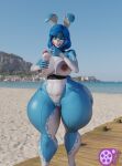  2022 3d_(artwork) 5_fingers absurd_res animatronic anthro areola beach big_breasts big_butt blue_body blue_hair breasts butt digital_media_(artwork) female feversfm fingers five_nights_at_freddy&#039;s five_nights_at_freddy&#039;s_2 genitals green_eyes hair hi_res huge_butt lagomorph leporid looking_at_viewer machine mammal nipples outside pussy rabbit robot scottgames seaside solo toy_bonnie_(fnaf) video_games white_body 