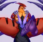  amber_eyes anal anal_penetration animal_genitalia animal_penis anthro bakugan bakugan_(series) balls claws dragon druman duo equine_penis fangs genitals hemipenes hi_res looking_pleasured male male/male multi_genitalia multi_penis orange_body pecs penetration penis purple_penis purple_wings red_body scalie slit spread_legs spreading thick_thighs tongue tongue_out ukhansson wings yellow_eyes 