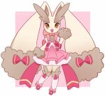  anthro clothing collar dress female fur happy inosagi lopunny nintendo pink_clothing pink_collar pink_dress pink_ribbon pok&eacute;mon pok&eacute;mon_(species) ribbons solo video_games white_body white_fur 