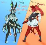  &lt;3 animal_humanoid anthro asian_clothing avi baiken belle_(disambiguation) belt big_breasts big_butt black_hair blue_body blue_skin blush bottomwear breasts butt cat_humanoid cleavage clothed clothing clothing_lift collar cosplay digital_media_(artwork) domestic_cat duo east_asian_clothing elphelt_valentine excited exclamation_point felid felid_humanoid feline feline_humanoid felis female flirting footwear front_view fully_clothed fully_clothed_female fur fur_pattern gradient_background grey_eyes guilty_gear hair handwear hi_res horn humanoid japanese_clothing katana kimono looking_at_self looking_at_viewer looking_back mammal mammal_humanoid melee_weapon open_mouth pants ponytail pose rear_view red_body red_fur red_hair sheathed_weapon shoes shoulder_pads simple_background skirt skirt_lift spiked_collar spikes standing sword thick_thighs topwear vank_shush video_games weapon wide_hips yellow_eyes 
