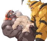  2_tails abs absurd_res anthro anthro_dominating_human back_muscles balls big_dom_small_sub big_muscles big_pecs big_penis black_body black_fur brown_body butt dominant dominant_anthro dominant_male electivire erection facial_hair fur genitals group group_sex hair hi_res holding_partner horn human human_on_anthro imminent_anal interspecies larger_anthro larger_male lying maldu male male/male mammal multi_tail multicolored_body multicolored_fur muscular muscular_anthro muscular_human muscular_male mustache nintendo nipples nude open_mouth pecs penis pok&eacute;mon pok&eacute;mon_(species) pok&eacute;mon_professor pok&eacute;philia professor_rowan red_body red_eyes rhinocerotoid rhyperior sex size_difference smaller_human smaller_male striped_body striped_fur stripes submissive submissive_human submissive_male teeth threesome trio video_games white_hair yellow_body yellow_fur 