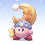  blush grabbing half-closed_eyes hat kirby kirby&#039;s_dream_land kirby_(series) looking_at_viewer moon open_mouth pillow simple_background sleepy standing star_(symbol) tr_gohan 