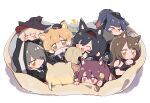  &gt;_&lt; 1boy 6+girls :&lt; ^_^ animal animal_ear_fluff animal_ears animal_hood arknights bag beret black_cat black_cloak black_hair black_headwear black_swimsuit blaze_(arknights) blonde_hair blue_hair blush brown_hair cat cat_boy cat_day cat_ears cat_girl cat_hood cat_tail chibi christine_(arknights) cloak closed_eyes closed_mouth dated_commentary ear_piercing extra_ears eyebrows_visible_through_hair fang fish green_eyes grey_hair hair_over_one_eye hairband hat haze_(arknights) highres holding holding_animal holding_fish holding_phone hood infection_monitor_(arknights) jessica_(arknights) jitome kyou_039 large_tail long_hair looking_at_viewer melantha_(arknights) mini_hat mousse_(arknights) multicolored_hair multiple_girls nightmare_(arknights) official_alternate_costume one-piece_swimsuit open_mouth orange_hair phantom_(arknights) phone piercing ponytail purple_hair red_hairband short_hair simple_background skyfire_(arknights) skyfire_(temperature_difference)_(arknights) sleeping swimsuit tail tears twitter_username two-tone_hair white_background witch_hat 