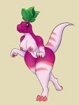  anthro areola beady_eyes big_breasts black_eyes breasts carboncopy612 claws dinosaur dromaeosaurid electronic_arts elemental_creature female flora_fauna food food_creature genitals hi_res leaf leaf_tail markings nipples nude pink_areola pink_claws pink_nipples pink_stripes plant plants_vs._zombies popcap_games purple_body pussy radish reptile scalie sharp_claws sharp_teeth simple_background solo striped_markings stripes tan_background teeth theropod thick_thighs vegetable veloci-radish_(pvz) velociraptor video_games white_body wide_hips 