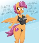  absurd_res anthro breasts clothed clothing cutie_mark equid equine feathered_wings feathers female flutterthrash friendship_is_magic hair hasbro hi_res horse mammal my_little_pony orange_body panties pegasus pony purple_hair scootaloo_(mlp) simple_background solo underwear wings 