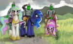  anon armor blue_eyes bow_(weapon) bridle cloud dosh equid equine ethereal_hair ethereal_mane female feral friendship_is_magic grass group hasbro headgear helmet hi_res hill horn horse human inspired_by_formal_art looking_at_viewer male mammal medieval medieval_armor melee_weapon my_little_pony pink_eyes plant polearm ponification pony princess_cadance_(mlp) princess_celestia_(mlp) pseudo_hair pseudo_mane purple_eyes quadruped ranged_weapon riding shield spear stirrups sword weapon winged_unicorn wings 