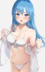  1girl absurdres auui bangs bikini blue_eyes blue_hair blush breasts cleavage eyebrows_visible_through_hair highres large_breasts long_hair navel open_mouth original ribbon solo swimsuit 