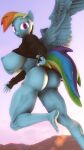  3d_(artwork) absurd_res anthro anthrofied big_breasts big_butt bottomless breasts butt clothed clothing digital_media_(artwork) equid equine female friendship_is_magic genitals hair hi_res mammal multicolored_hair my_little_pony pegasus pussy rainbow_dash_(mlp) rainbow_hair solo vladichslg wings 