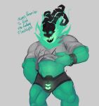  2019 bone bulge clothed clothing clothing_lift dialogue english_text ghost glowing glowing_eyes green_body green_eyes green_skin grey_background grey_clothing grey_shirt grey_topwear grey_underwear humanoid lamp lantern league_of_legends mafekoba male navel not_furry profanity riot_games shirt shirt_lift simple_background skull skull_head solo spirit standing text thresh topwear underwear video_games 