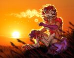  2022 4_toes 5_fingers anthro canid canine day detailed_background digital_media_(artwork) feet fingers fur grass hair katie_hofgard male mammal nude outside pawpads plant red_pawpads sitting sky solo sun teeth toes 