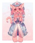  3_toes anthro autumnorangee domestic_cat feet felid feline felis hair hi_res japanese_text mammal pawpads pink_hair solo text toes touhou video_games yuyuko_saigyouji 