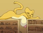  anthro bethesda_softworks big_breasts bookshelf breasts felid female fur furniture hanging_breasts huge_breasts katia_managan khajiit lying mammal nipples on_front prequel_adventure shelf sleeping solo the_elder_scrolls video_games webcomic webcomic_character yellow_body yellow_fur zokva 