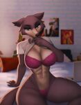  2022 abs anthro aozee beastars blue_eyes bra breasts brown_body brown_fur canid canine canis cleavage clothed clothing female fur juno_(beastars) mammal multicolored_body multicolored_fur muscular muscular_female narrowed_eyes panties solo two_tone_body two_tone_fur underwear wolf 
