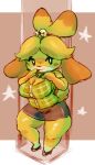  2022 animal_crossing anthro big_breasts blush breasts canid canine canis cleavage clothed clothing domestic_dog female fur hair hi_res isabelle_(animal_crossing) kiseff mammal nintendo shih_tzu solo thick_thighs toy_dog video_games wide_hips yellow_body yellow_fur 