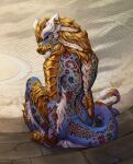  2022 acidapluvia anthro asian_mythology braided_hair day detailed_background digital_media_(artwork) dragon east_asian_mythology eastern_dragon fur furred_dragon hair hi_res looking_at_viewer male mythology outside sitting solo wingless_dragon 