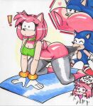  all_fours amy_rose anthro anthro_on_anthro big_butt bottomwear bottomwear_pull breasts butt cleavage clothed clothing clothing_pull eulipotyphlan female hedgehog hi_res male male/female mammal oral pants pants_pull sega sonic_the_hedgehog sonic_the_hedgehog_(series) vampiricpig 