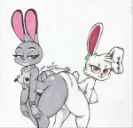  anthro ass_to_ass bedroom_eyes bent_over big_butt bloody_bunny bloody_bunny_(series) butt disney duo fur hi_res judy_hopps lagomorph leporid mammal narrowed_eyes nipples nude pasties rabbit seductive thick_thighs vampiricpig white_body white_fur zootopia 