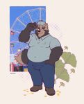  2022 absurd_res anthro belly big_belly bottomwear brown_body brown_fur bulge canid canine clothing fur hat headgear headwear hi_res humanoid_hands male mammal metasighty overweight overweight_male pants paul_(sihai&#039;s_legacy) raccoon_dog shirt sihai&#039;s_legacy solo tanuki topwear 