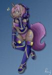  anthro armor clothing cutie_mark equid equine fearshatter fur glowing grey_body grey_fur gris_swimsuit hasbro headgear helmet hi_res horn male mammal mane meme meme_clothing my_little_pony one-piece_swimsuit pinup pose purple_mane purple_tail rebreather roxythefoxy seductive solo space spacesuit spiral star swimwear translucent translucent_clothing translucent_swimwear underwear unicorn 