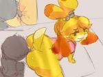 anal animal_crossing anthro blush bottomless butt canid canine canis clothed clothing domestic_dog duo female fur genitals hair human human_on_anthro interspecies isabelle_(animal_crossing) kiseff looking_back_at_partner male male/female mammal nintendo oral rimming sex shih_tzu simple_background smile tongue tongue_out toy_dog video_games yellow_body yellow_fur 