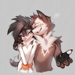  2022 5_fingers amber_eyes anthro black_hair brown_body brown_fur canid claws digital_media_(artwork) duo fingers fur hair hi_res male male/male mammal nude open_mouth smile spuydjeks teeth tongue 