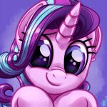  2018 big_eyes blue_eyes digital_media_(artwork) equid equine eyelashes female feral friendship_is_magic fur hair happy hasbro hi_res horn mammal multicolored_hair my_little_pony pink_body pink_fur portrait purple_hair signature smile starlight_glimmer_(mlp) two_tone_hair unicorn unicorn_horn whitediamonds 