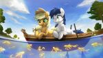  2018 applejack_(mlp) boat clothing cloud constance_everheart cowboy_hat day digital_media_(artwork) earth_pony equid equine eyelashes fan_character female feral fidzfox fish freckles friendship_is_magic fur hasbro hat headgear headwear hi_res horse male mammal marine my_little_pony open_mouth orange_body orange_fur plant pony sky smile tree vehicle water watercraft white_body white_fur 