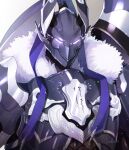  absurdres armor black_armor bushinoko_2307 fate/grand_order fate_(series) full_armor fur_collar grey_background helmet highres looking_at_viewer minamoto_no_tametomo_(fate) signature upper_body white_eyes 