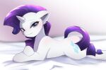  absurd_res blue_eyes cutie_mark equid equine female feral friendship_is_magic hair hasbro hi_res horn horse loreking lying mammal my_little_pony on_front purple_hair rarity_(mlp) smile smiling_at_viewer solo unicorn 